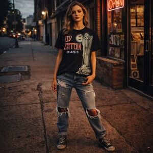 Led Zeppelin Graphic Band Tee Black Lantern Wizard Shirt Size Medium